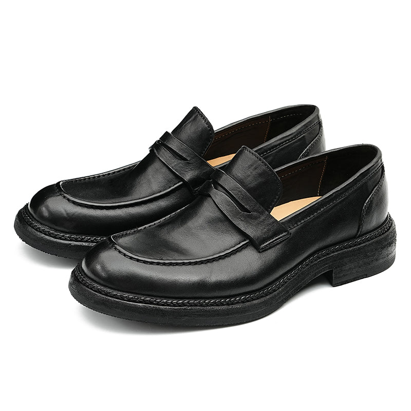 Horsehide Classical Loafers for Men Goodyear Welted Retro Style Washing Process
