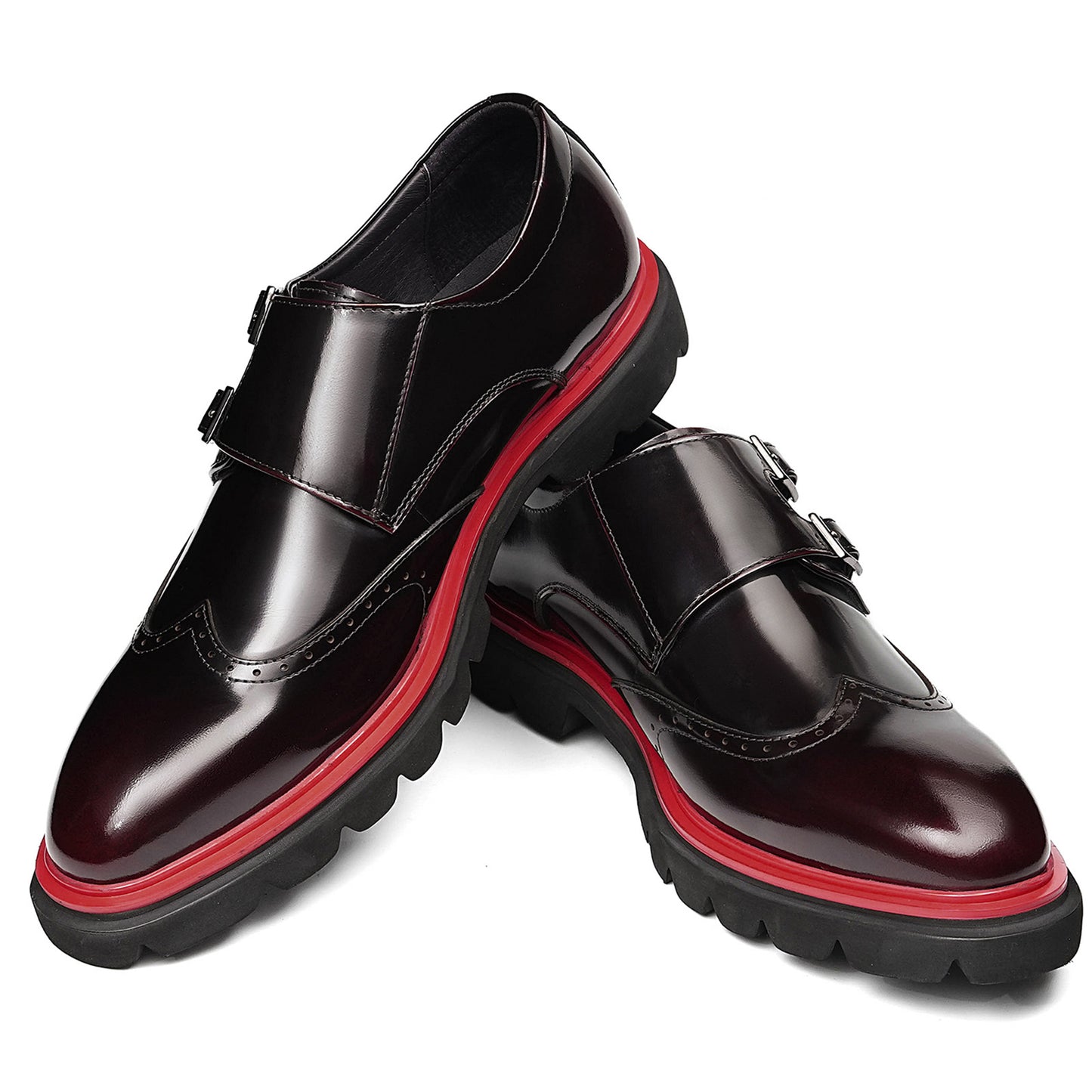 Men's Double Monk Strap Dress Shoes with Square Toe & Contrast Sole