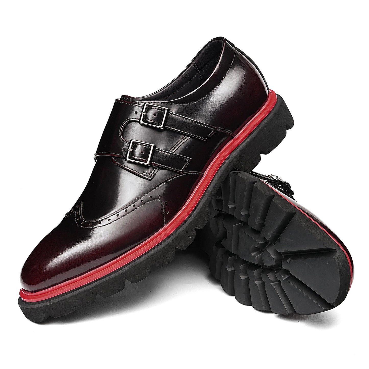 Men's Double Monk Strap Dress Shoes with Square Toe & Contrast Sole