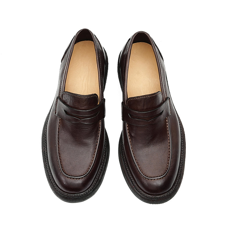Horsehide Classical Loafers for Men Goodyear Welted Retro Style Washing Process