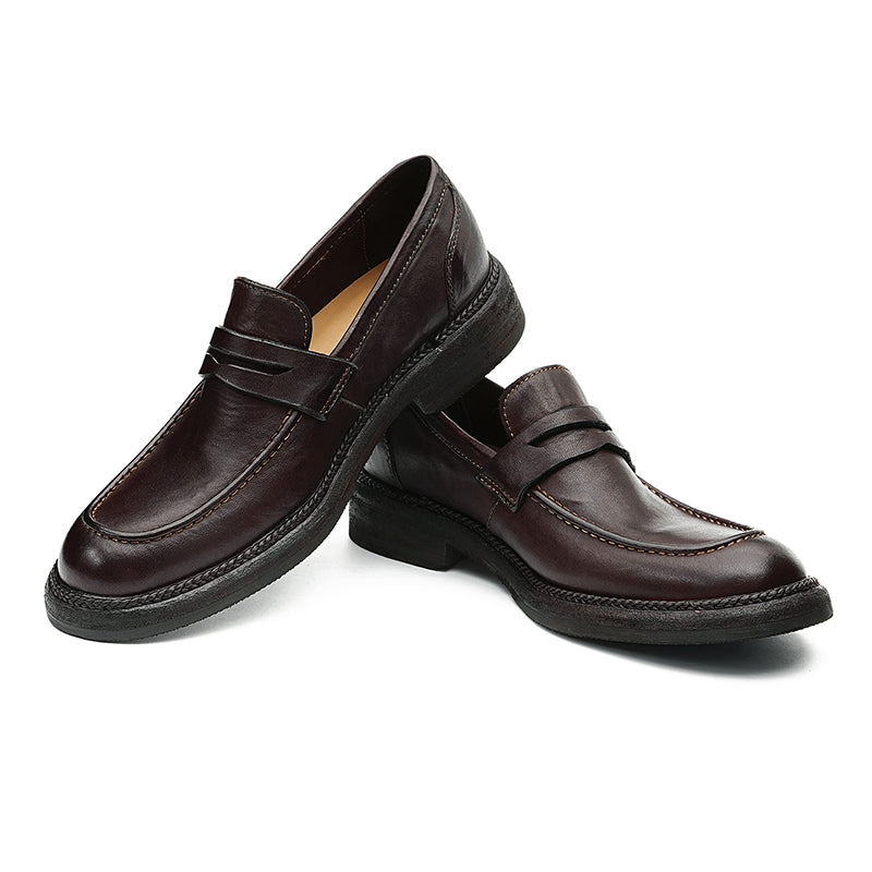 Horsehide Classical Loafers for Men Goodyear Welted Retro Style Washing Process