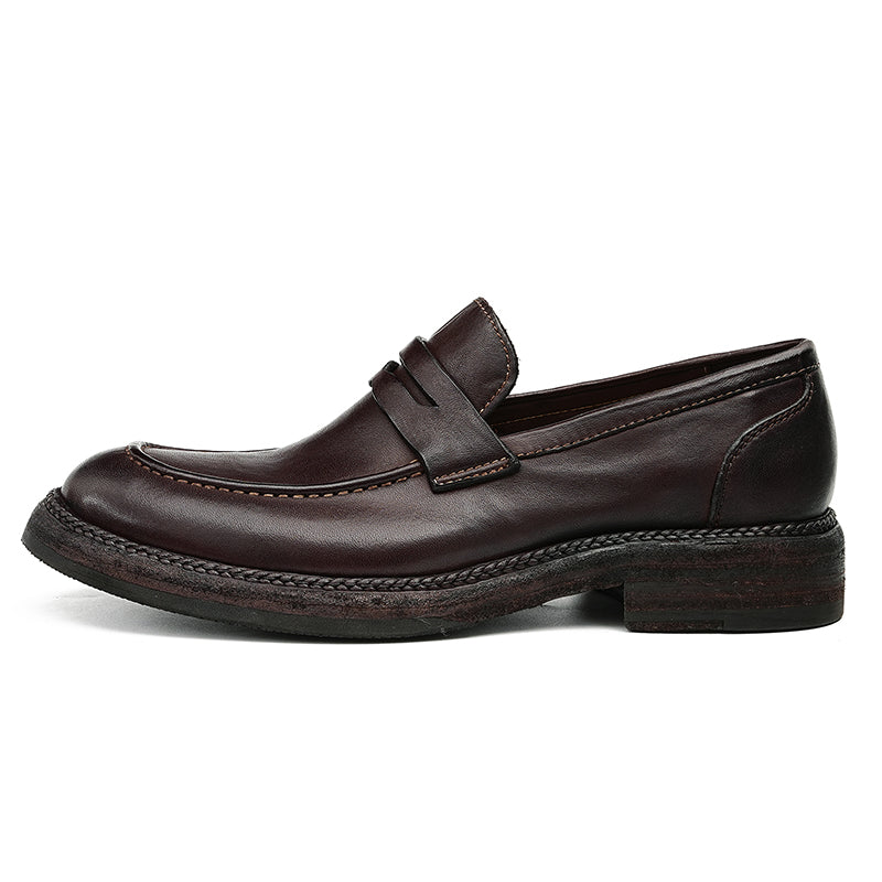Horsehide Classical Loafers for Men Goodyear Welted Retro Style Washing Process