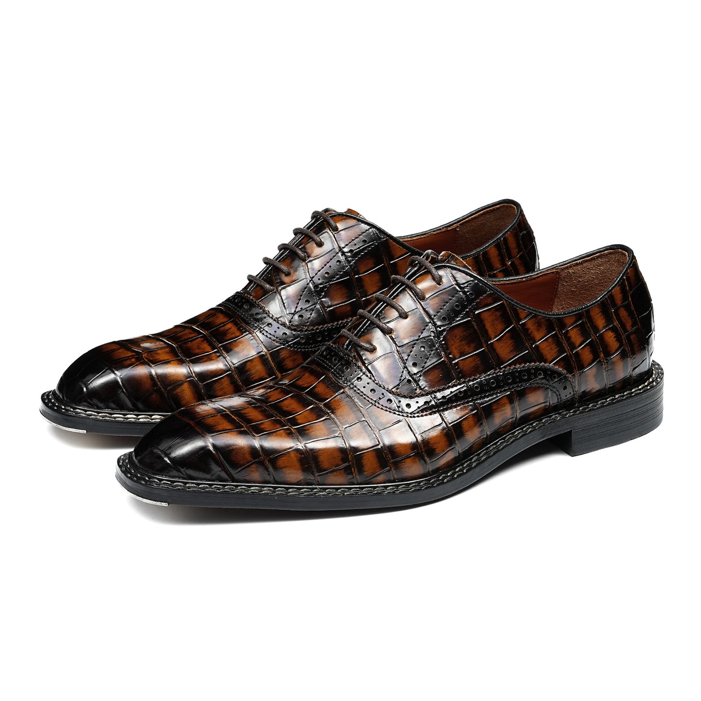 Men's Brogue Oxford Shoes with Intricate Texture & Detailing