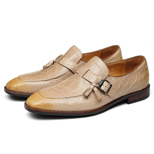 Men's Elegant Monk Strap Shoes with Tassel and Buckle Detail