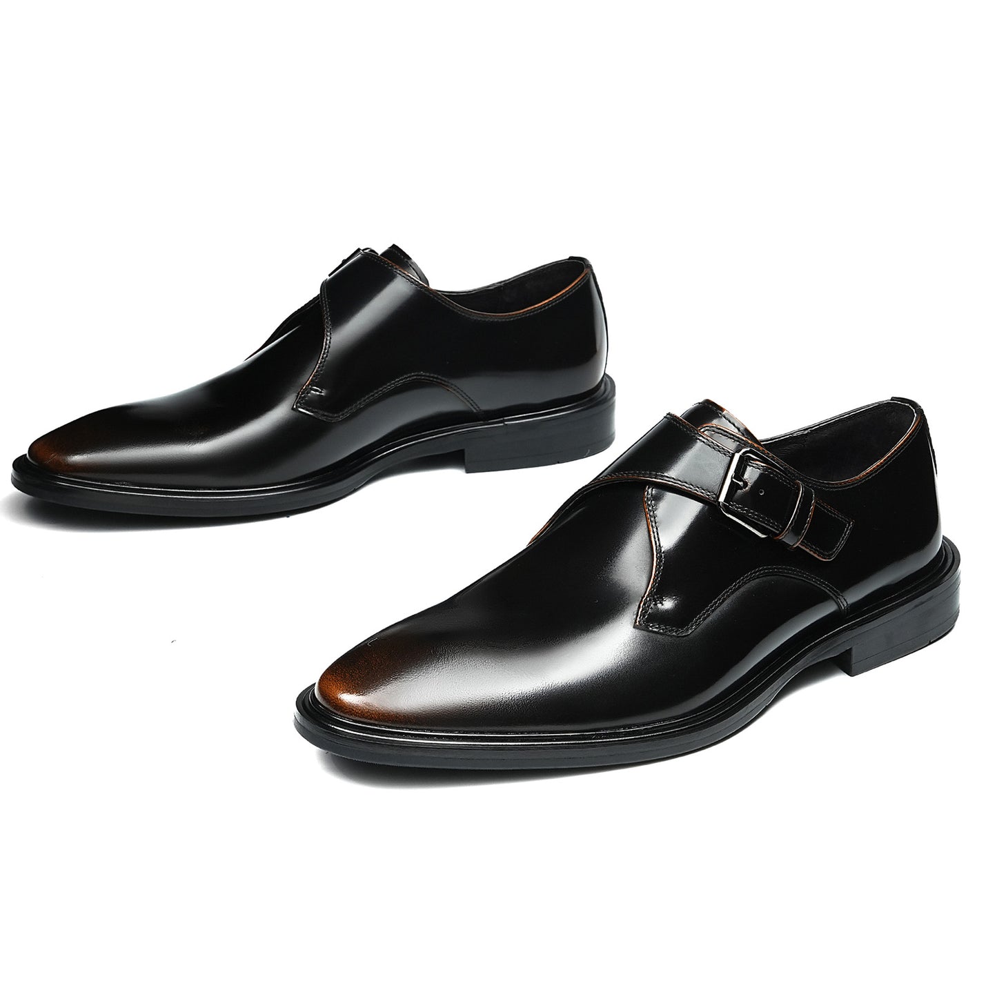 Men's Monk Strap Dress Shoes Glossy Leather