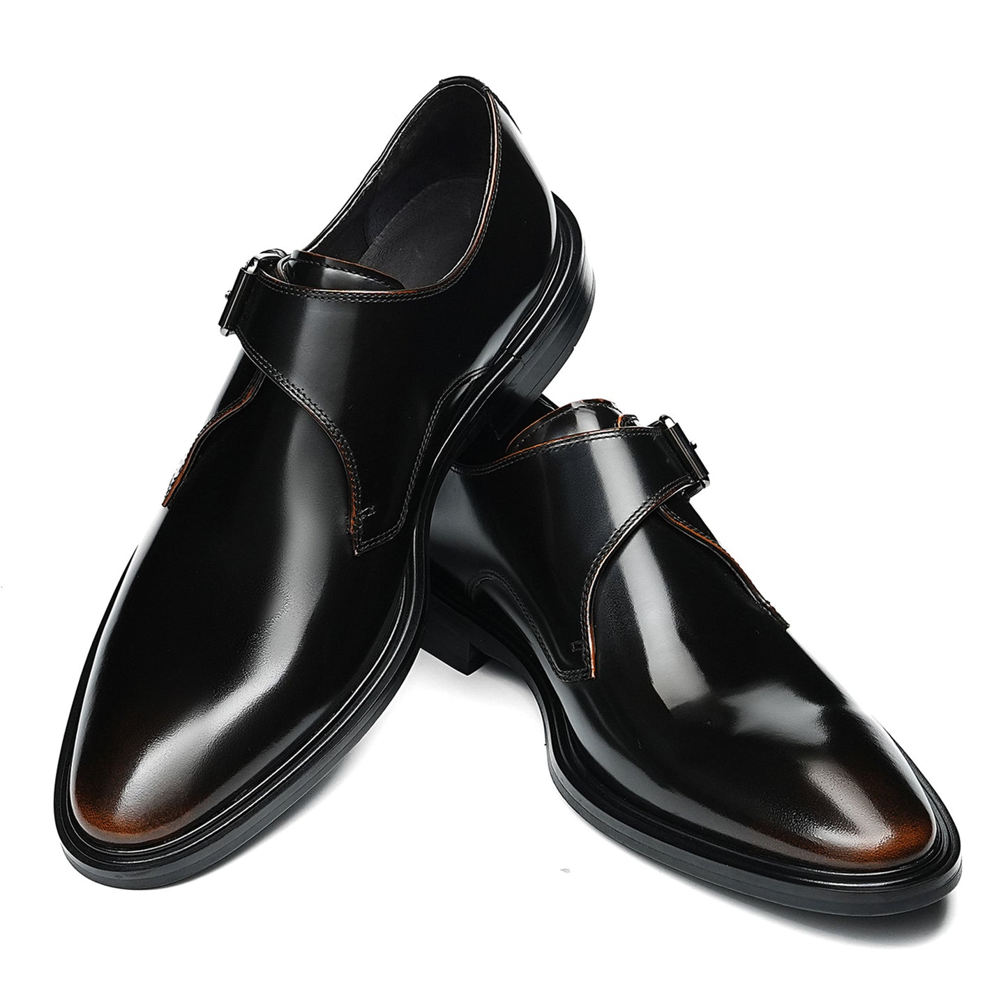 Men's Monk Strap Dress Shoes Glossy Leather