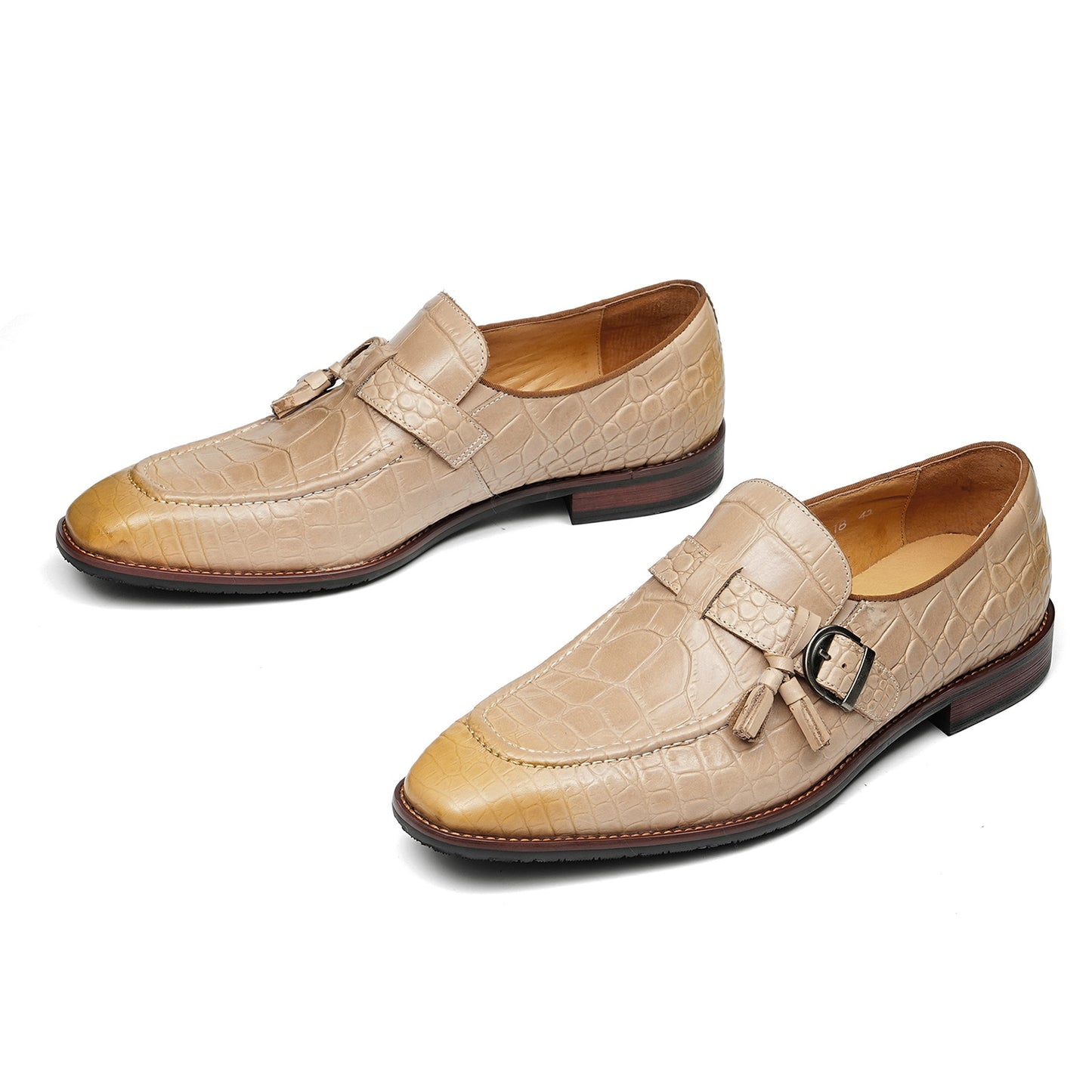 Men's Elegant Monk Strap Shoes with Tassel and Buckle Detail