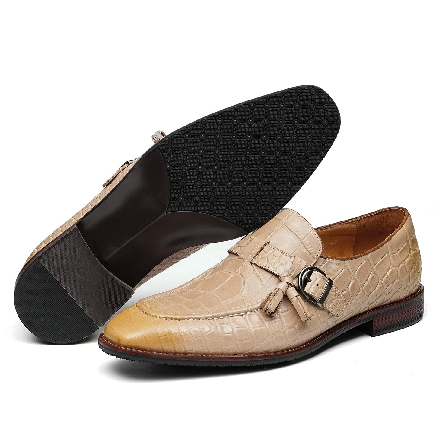 Men's Elegant Monk Strap Shoes with Tassel and Buckle Detail