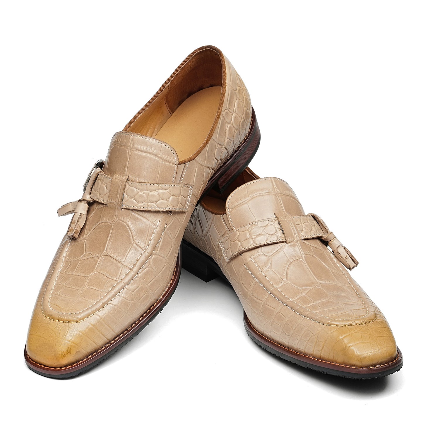 Men's Elegant Monk Strap Shoes with Tassel and Buckle Detail