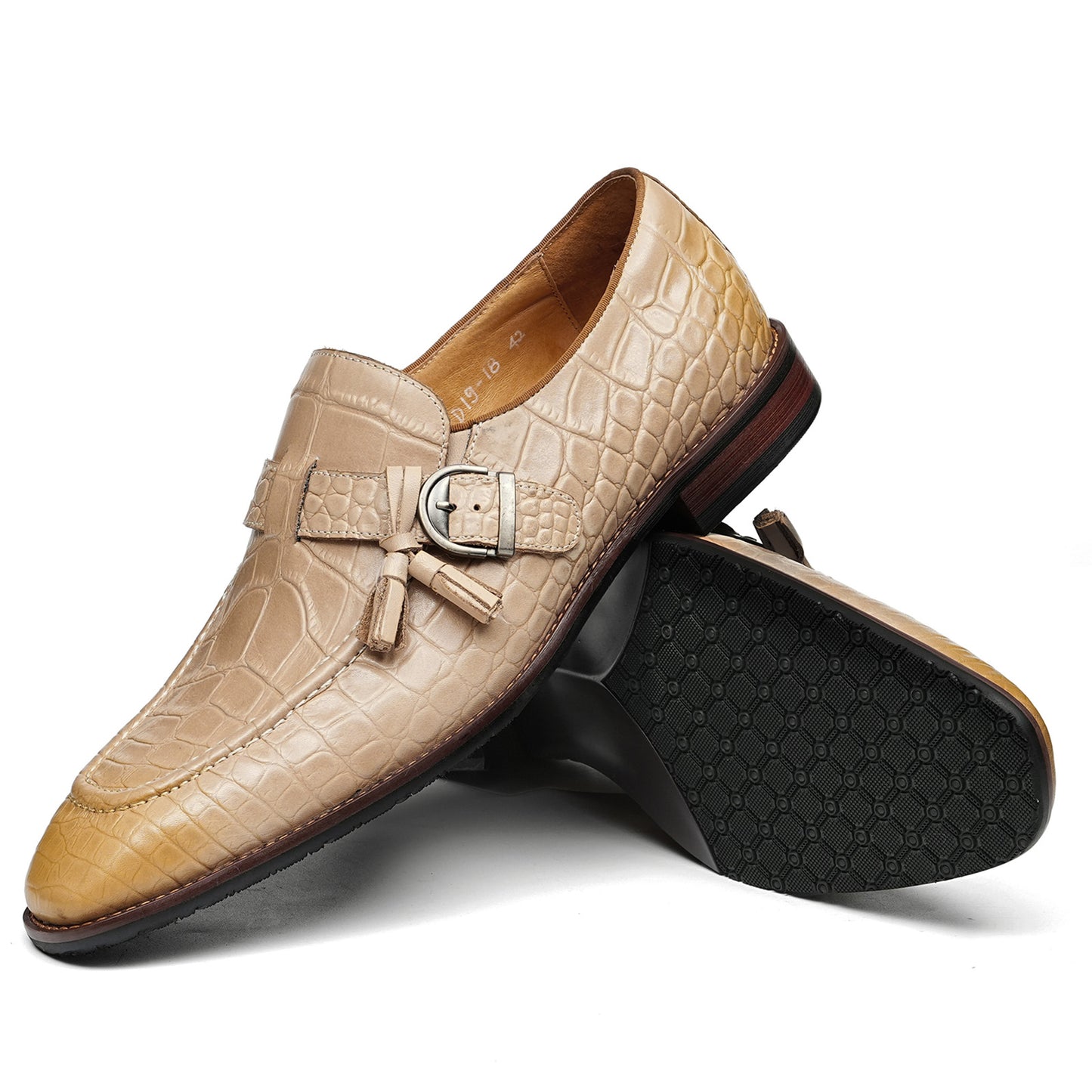 Men's Elegant Monk Strap Shoes with Tassel and Buckle Detail