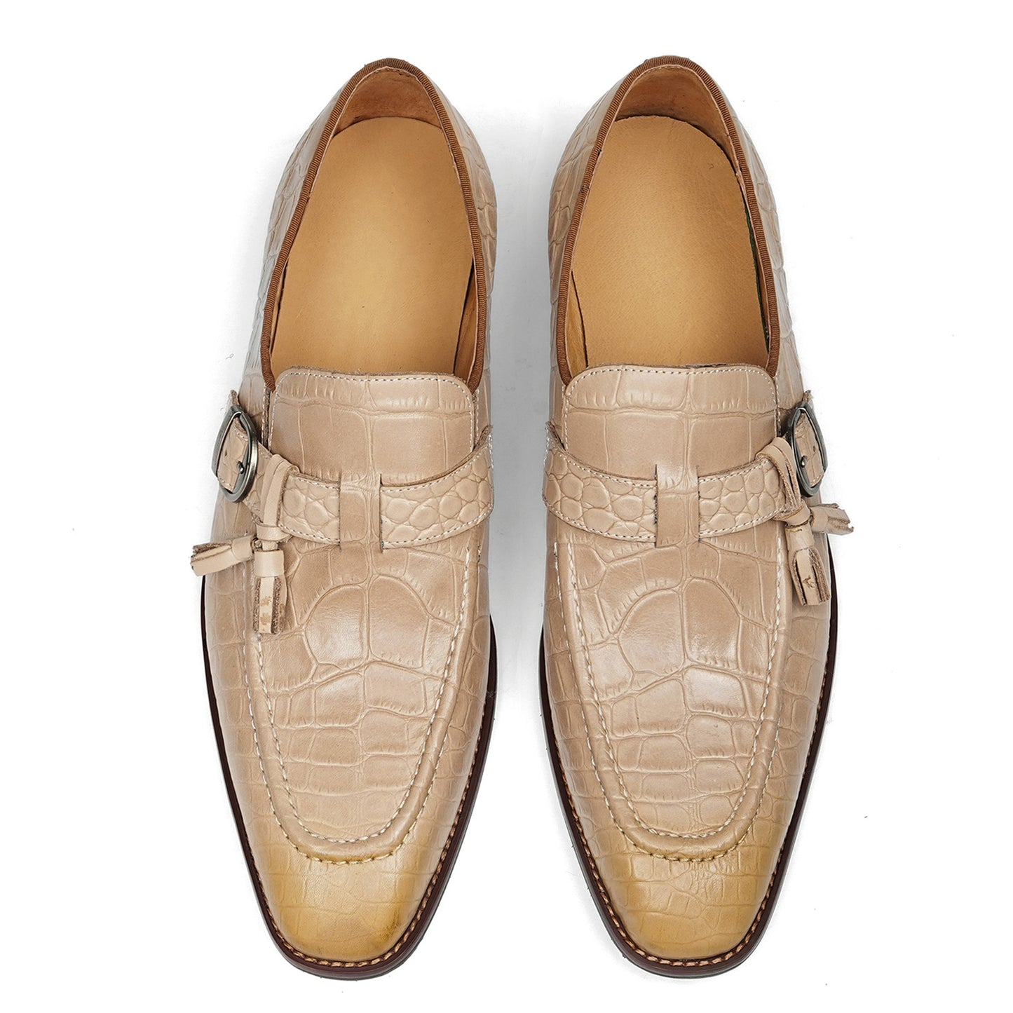 Men's Elegant Monk Strap Shoes with Tassel and Buckle Detail