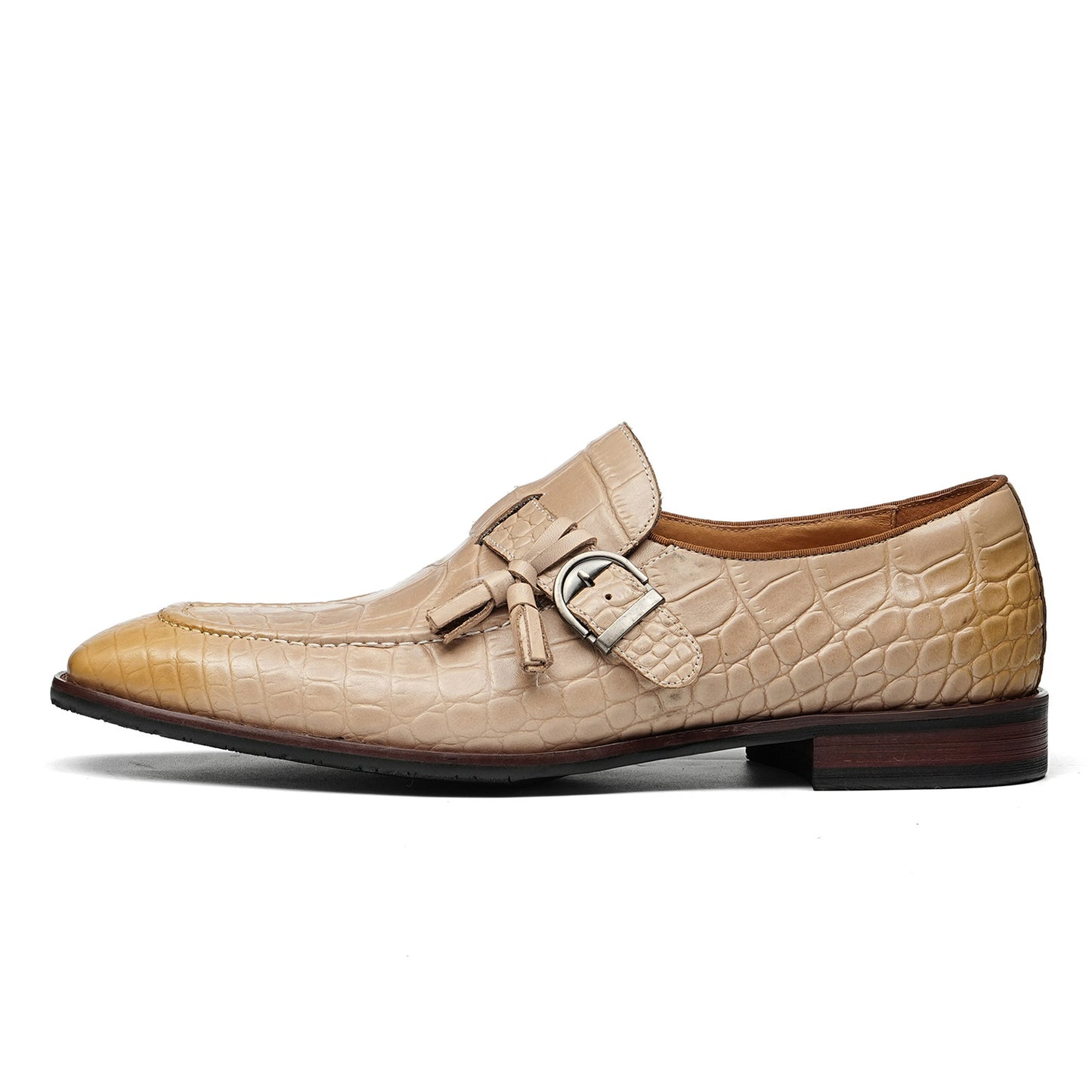Men's Elegant Monk Strap Shoes with Tassel and Buckle Detail