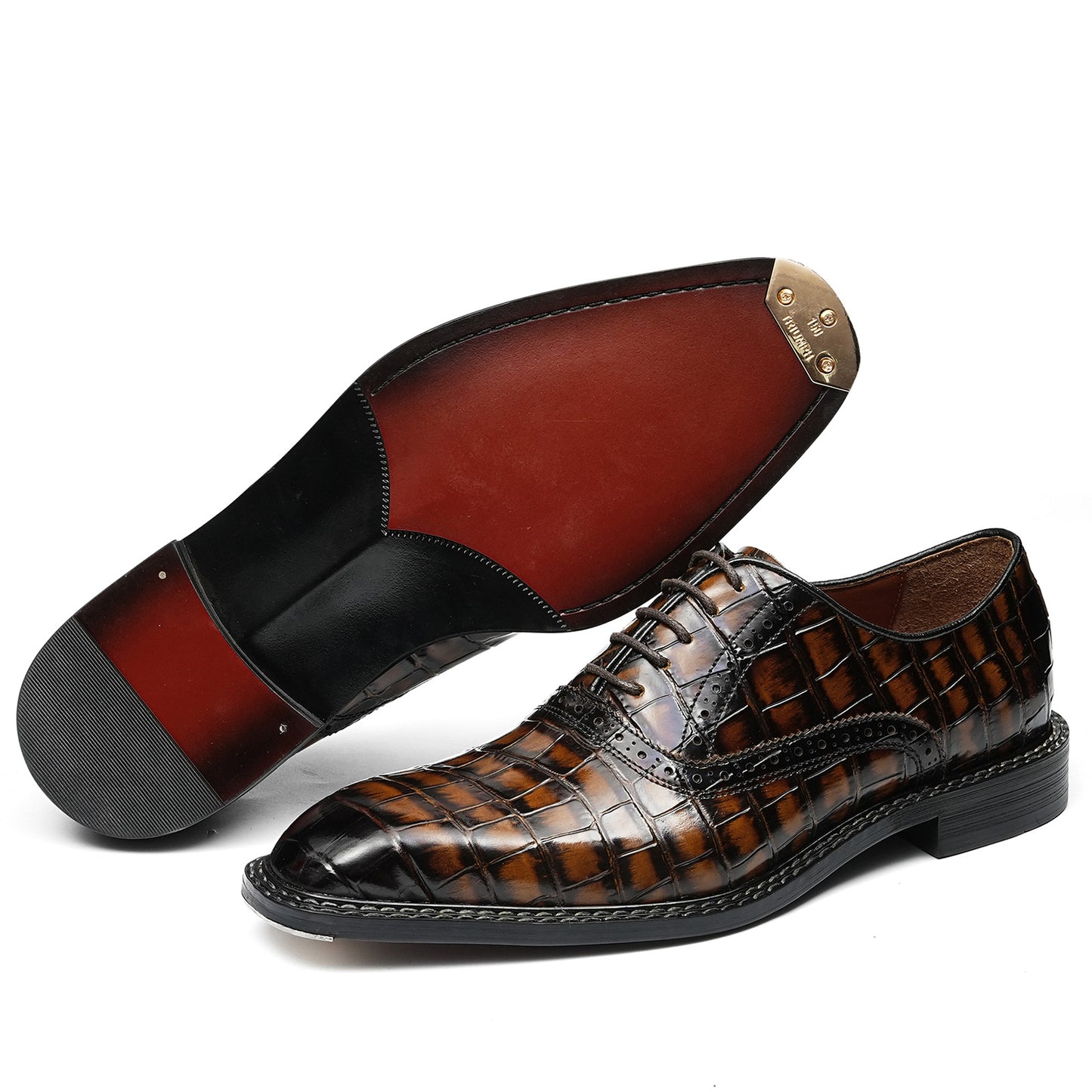 Men's Brogue Oxford Shoes with Intricate Texture & Detailing