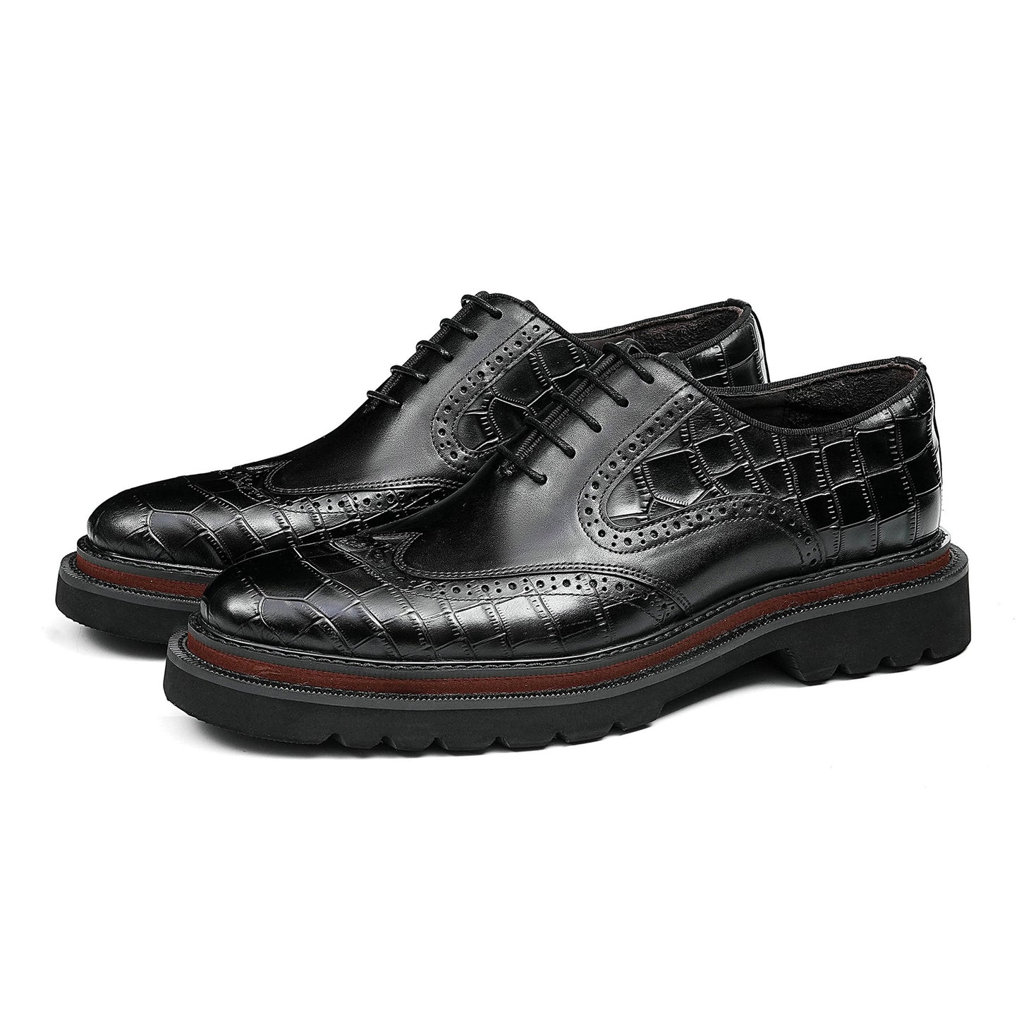 Men's Brogue Textured Wingtip Oxford Shoes | with Chunky Lugged Sole