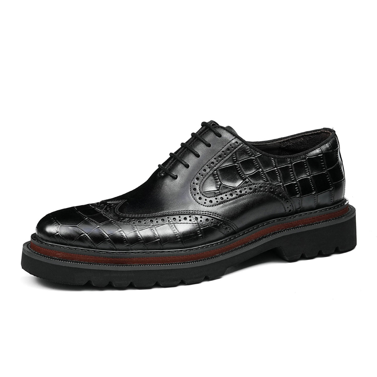 Men's Brogue Textured Wingtip Oxford Shoes | with Chunky Lugged Sole