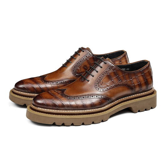 Men's Brogue Textured Wingtip Oxford Shoes | with Chunky Lugged Sole