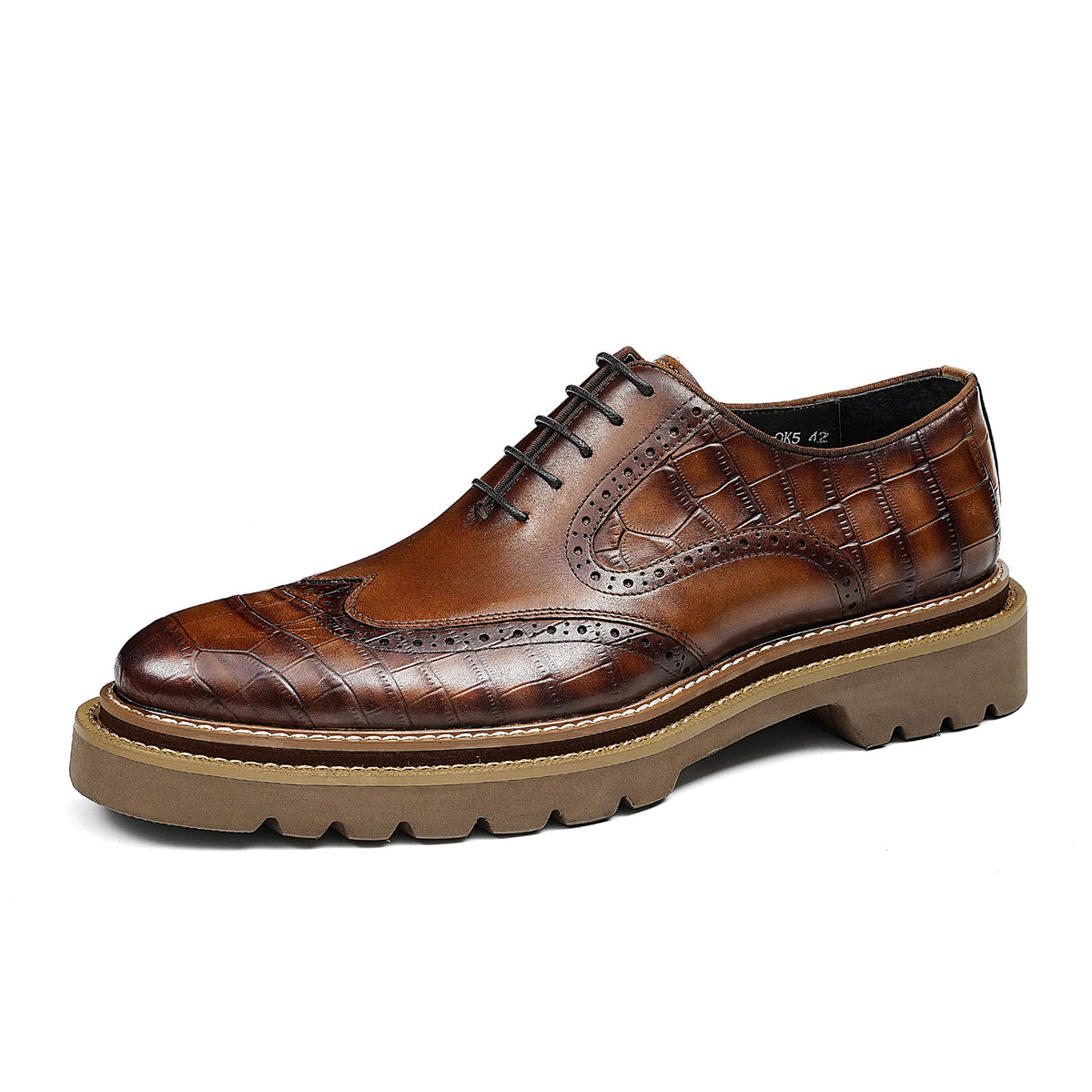 Men's Brogue Textured Wingtip Oxford Shoes | with Chunky Lugged Sole