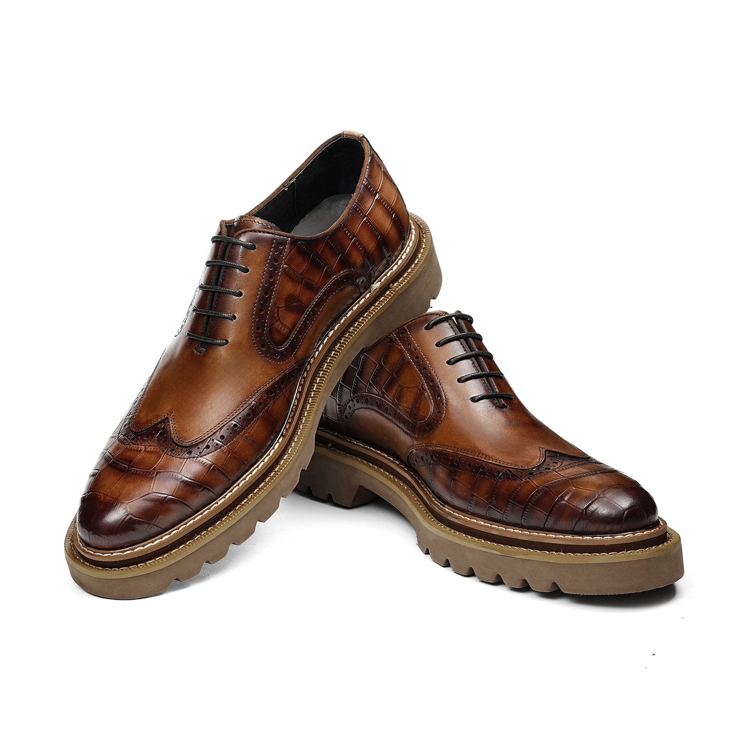 Men's Brogue Textured Wingtip Oxford Shoes | with Chunky Lugged Sole
