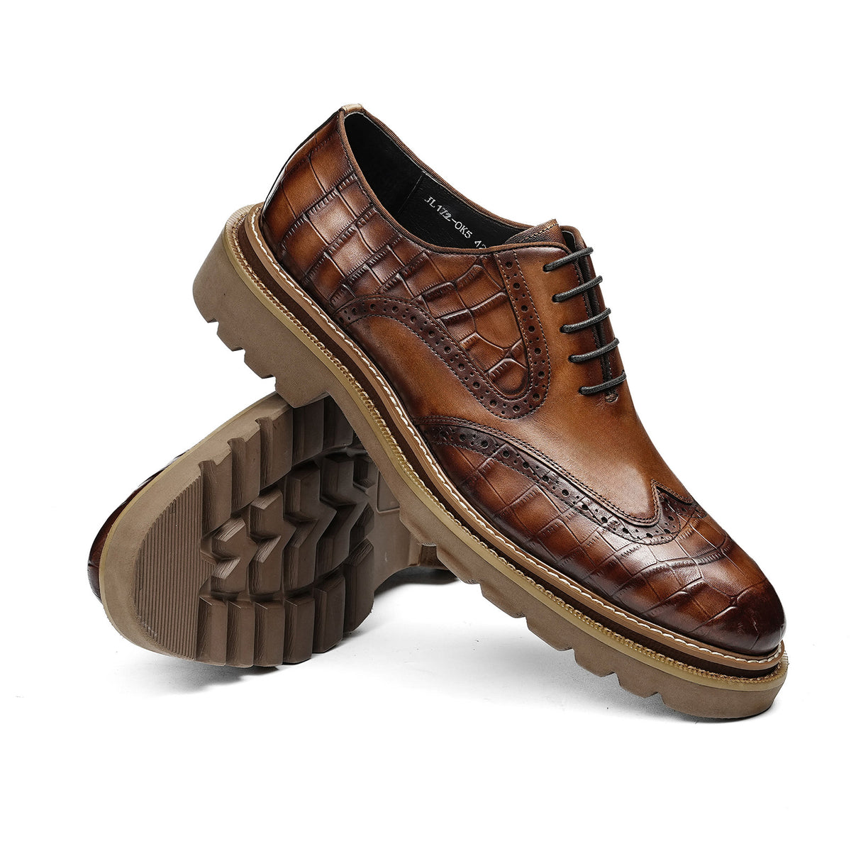 Men's Brogue Textured Wingtip Oxford Shoes | with Chunky Lugged Sole