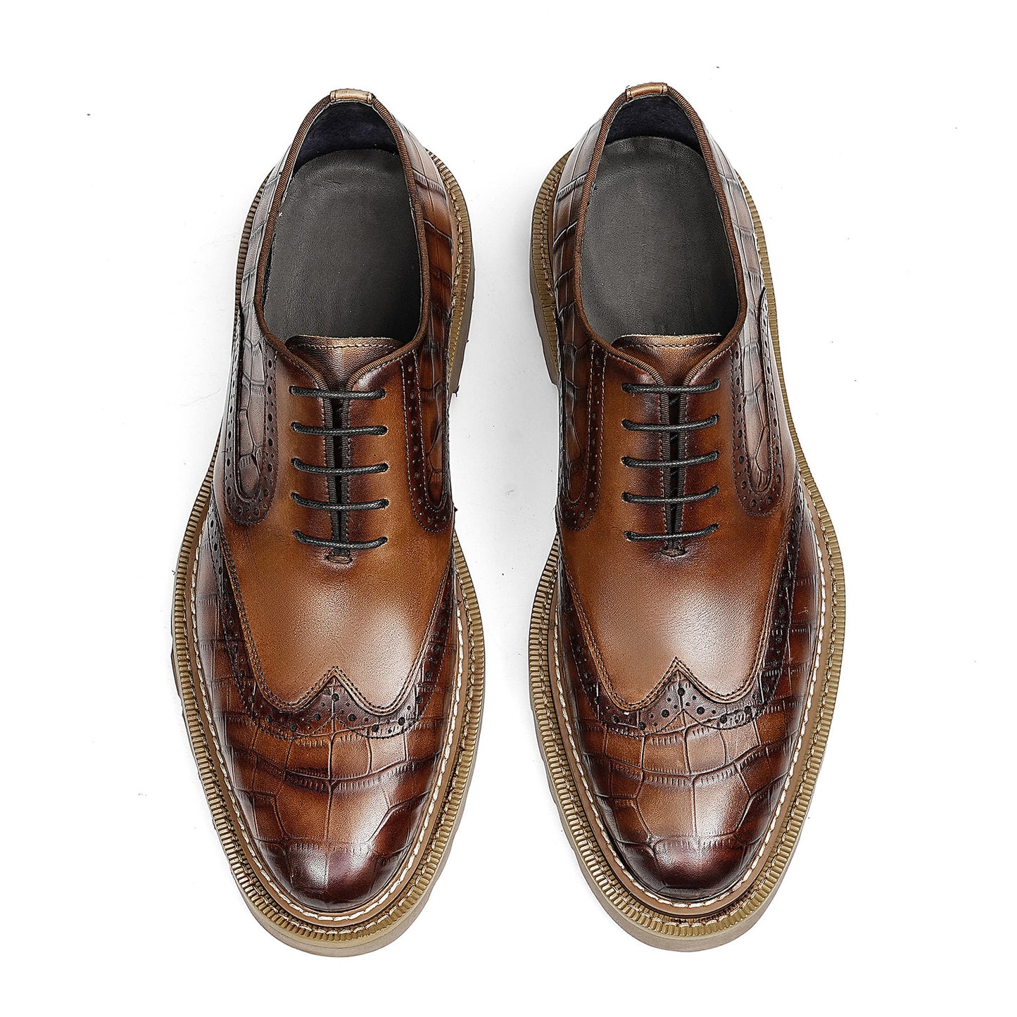 Men's Brogue Textured Wingtip Oxford Shoes | with Chunky Lugged Sole