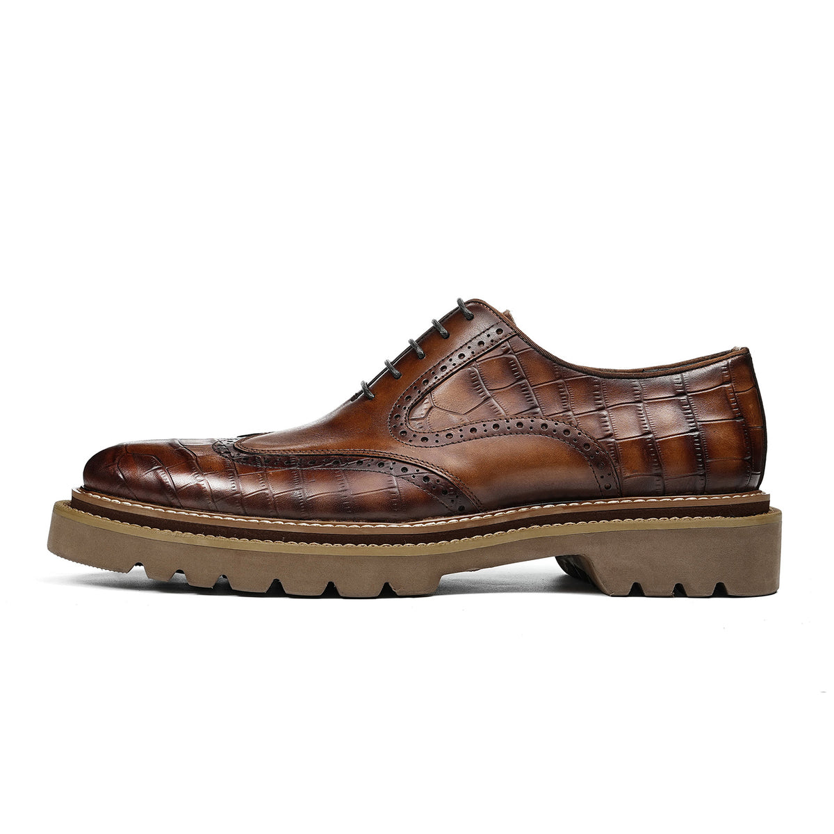 Men's Brogue Textured Wingtip Oxford Shoes | with Chunky Lugged Sole