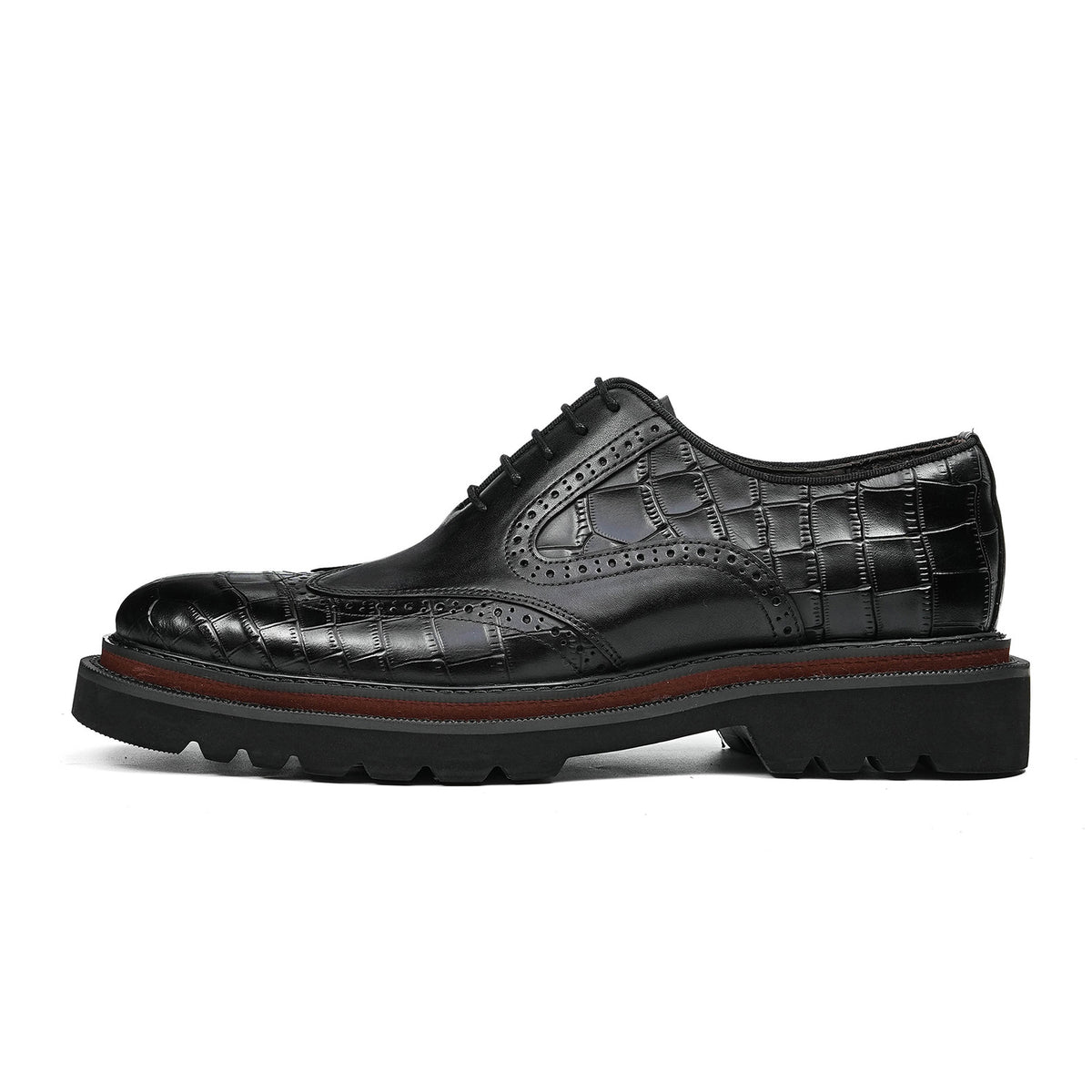 Men's Brogue Textured Wingtip Oxford Shoes | with Chunky Lugged Sole