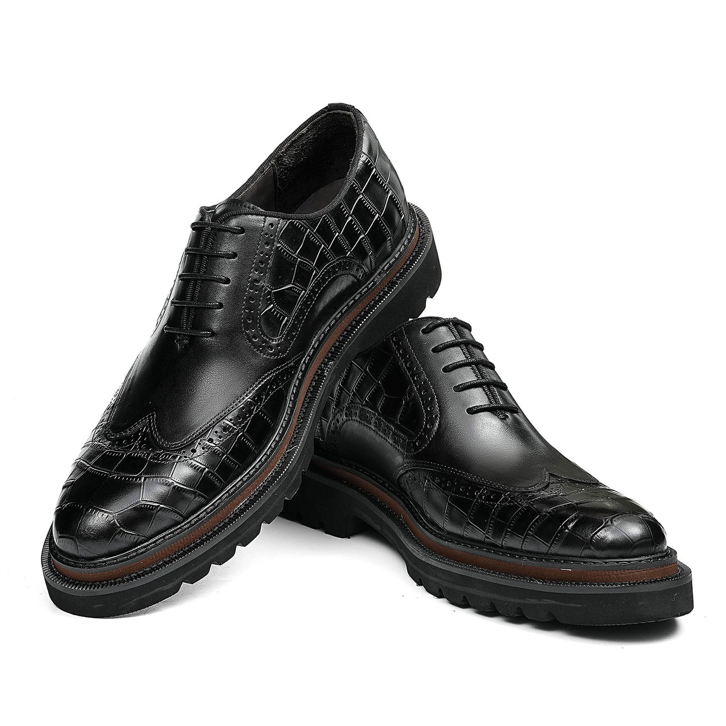 Men's Brogue Textured Wingtip Oxford Shoes | with Chunky Lugged Sole