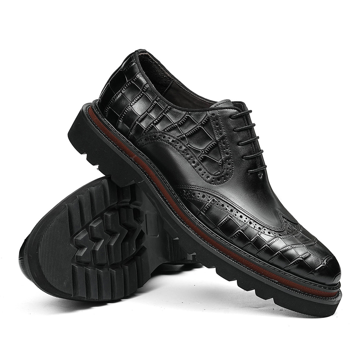 Men's Brogue Textured Wingtip Oxford Shoes | with Chunky Lugged Sole