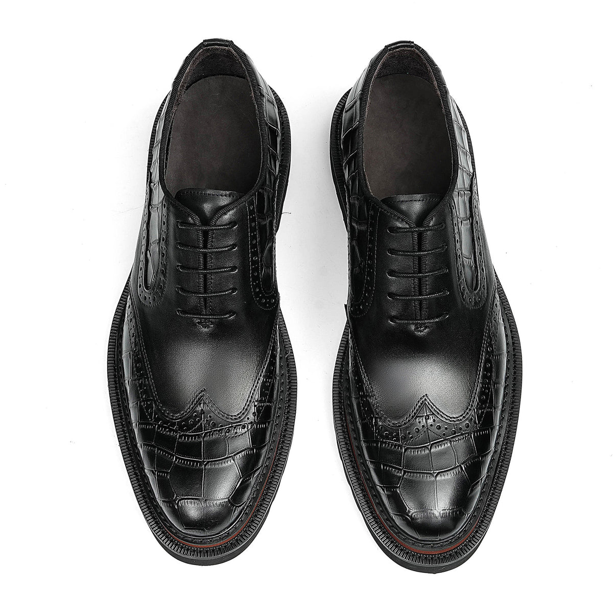 Men's Brogue Textured Wingtip Oxford Shoes | with Chunky Lugged Sole