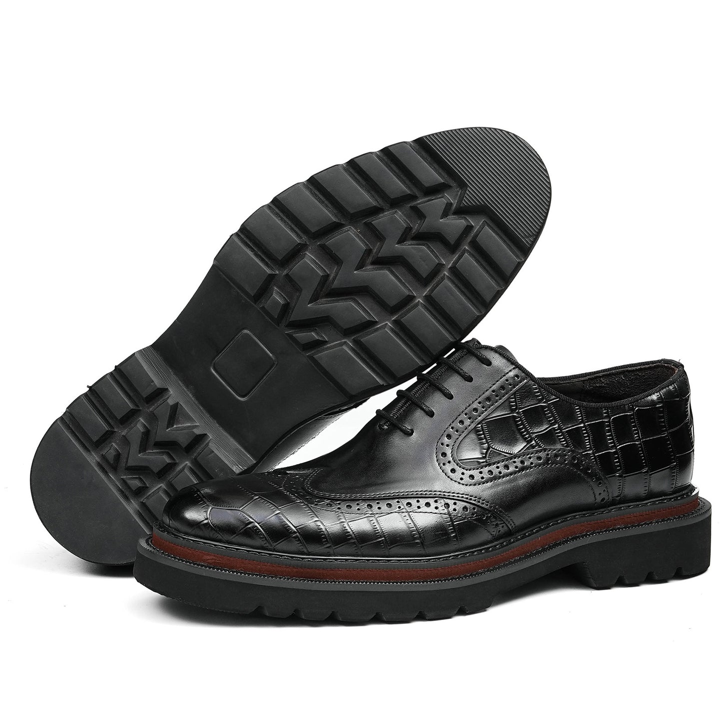 Men's Brogue Textured Wingtip Oxford Shoes | with Chunky Lugged Sole