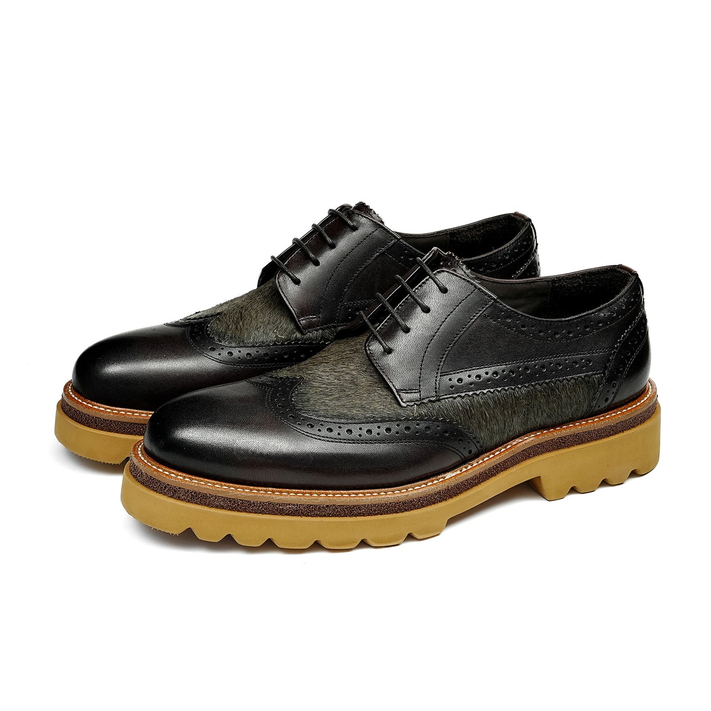 Men's  Wingtip Brogue Derbies | with Textured Panel & Scalloped Lug Sole