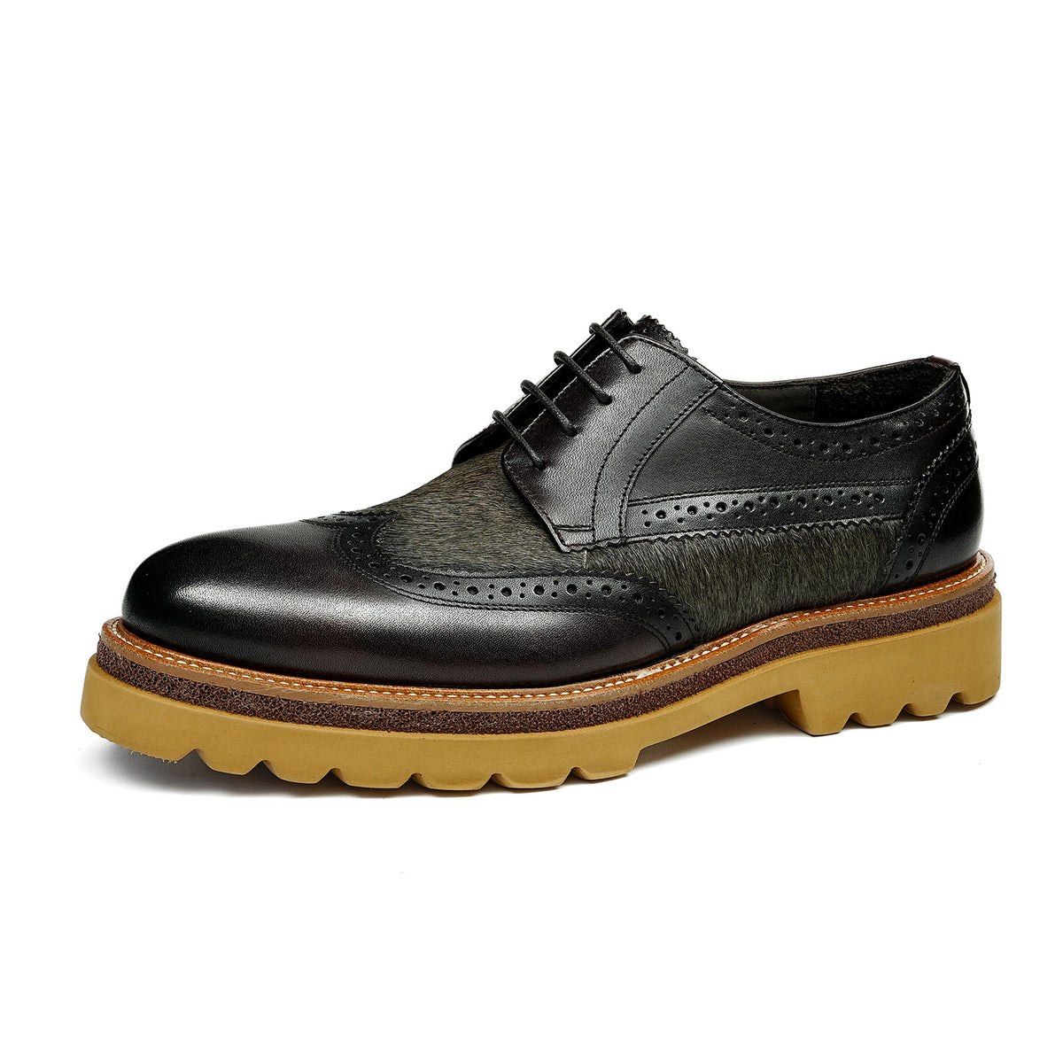 Men's  Wingtip Brogue Derbies | with Textured Panel & Scalloped Lug Sole