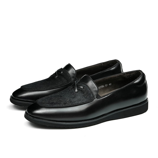 Men's Contrast Texture Loafers with Modern Cross-Strap Detail