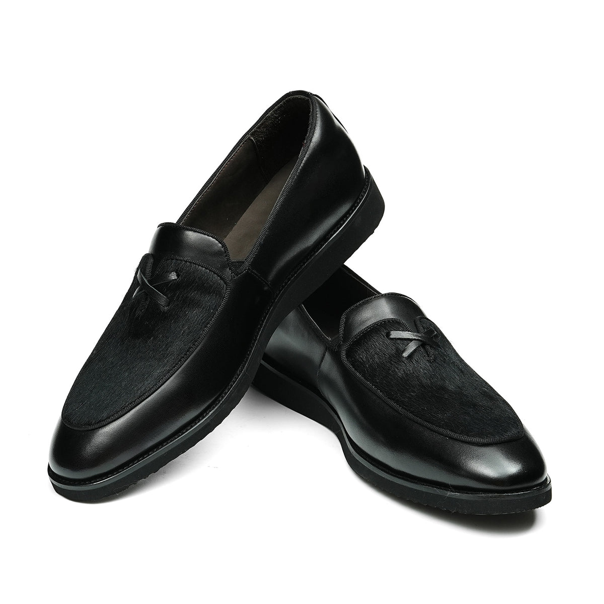 Men's Contrast Texture Loafers with Modern Cross-Strap Detail