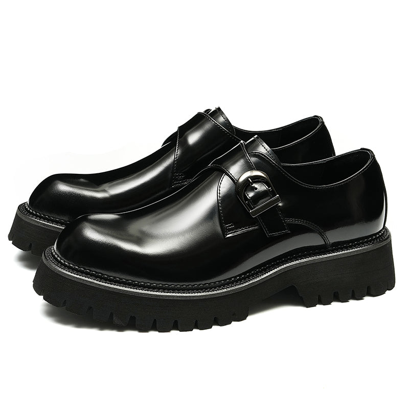 Calfskin Monk Shoes Glossy Large Toe Slip-On Men Leather Shoes