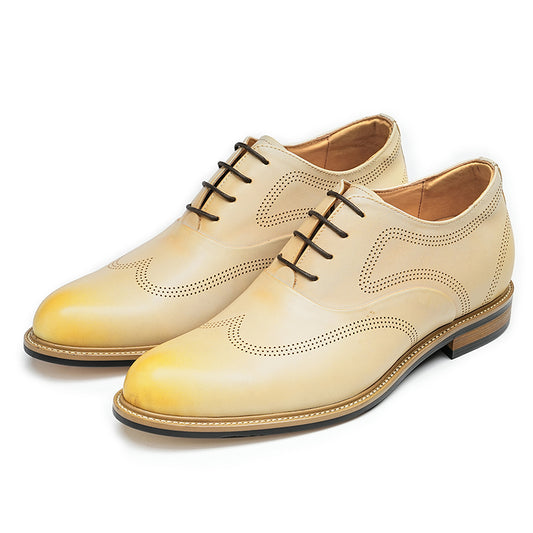 Men’s Oxford Shoes Beige Leather Vintage Style