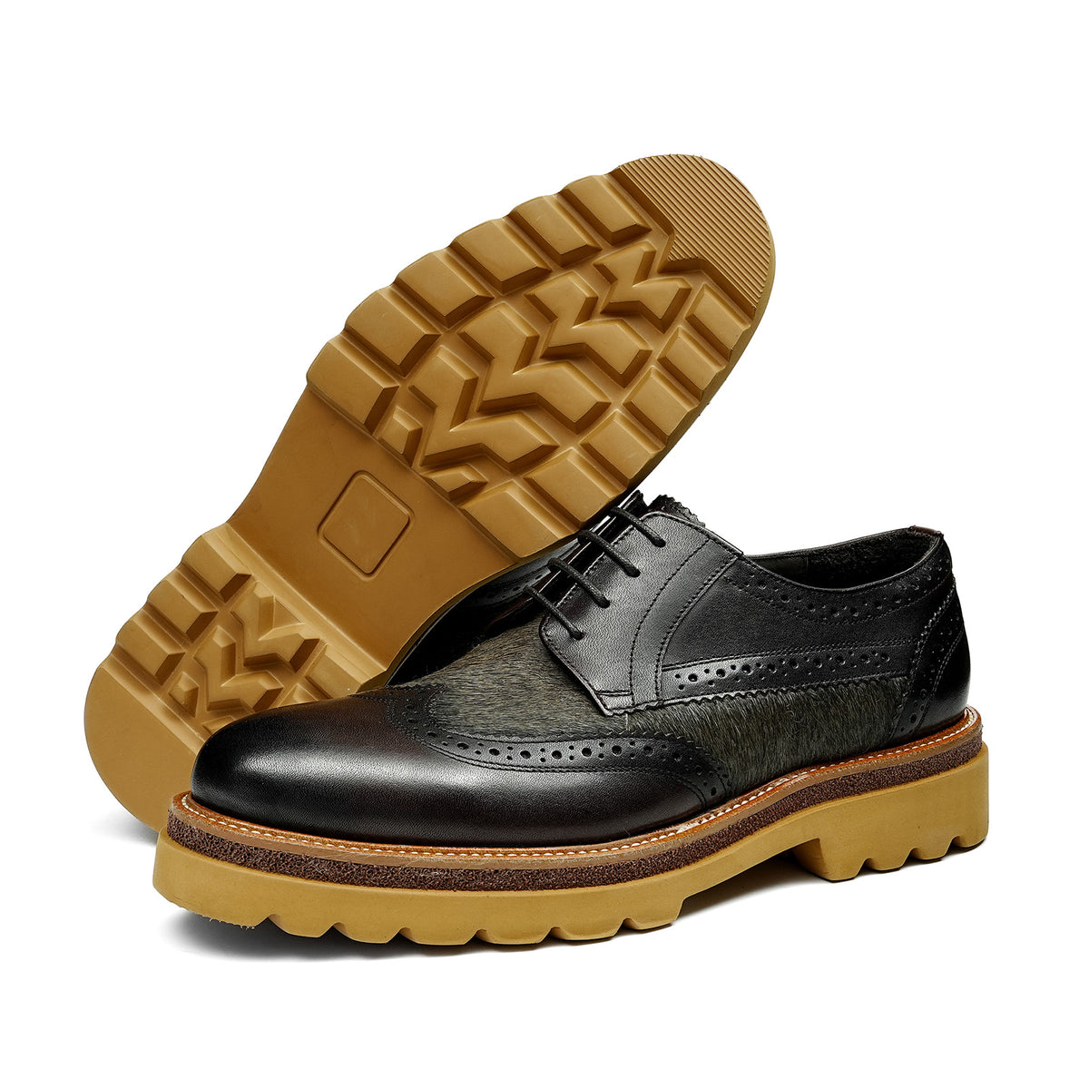 Men's  Wingtip Brogue Derbies | with Textured Panel & Scalloped Lug Sole
