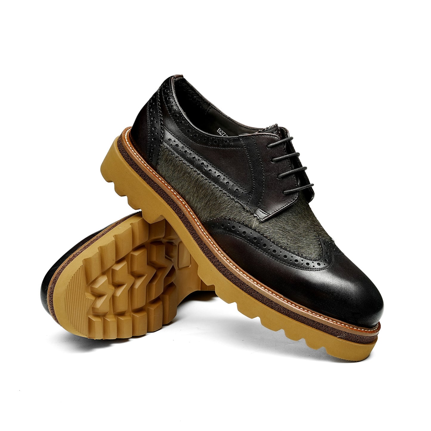 Men's  Wingtip Brogue Derbies | with Textured Panel & Scalloped Lug Sole