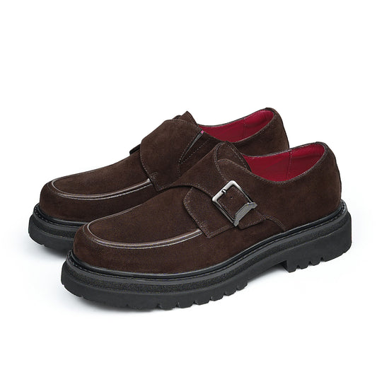 Men's Velvet Monk Strap Shoes | with Single Buckle and Chunky Lug Sole