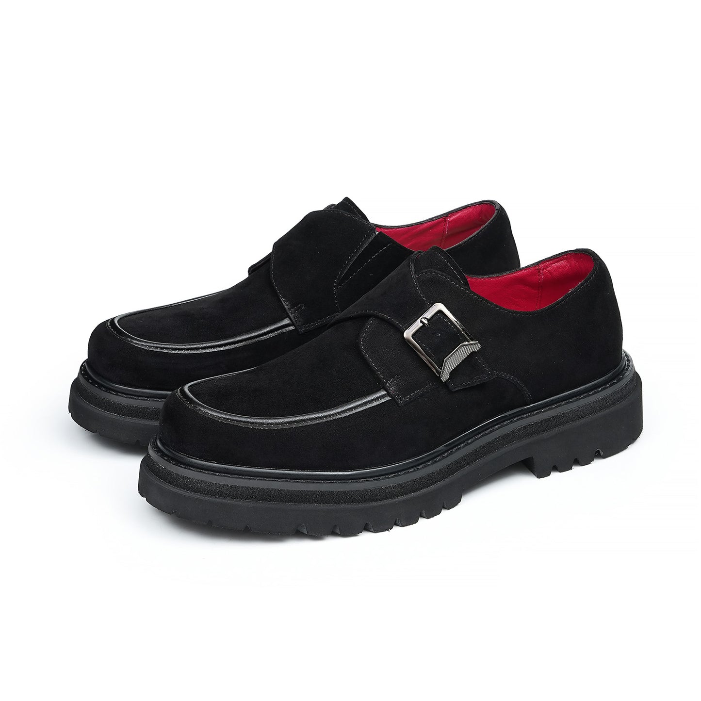 Men's Velvet Monk Strap Shoes | with Single Buckle and Chunky Lug Sole