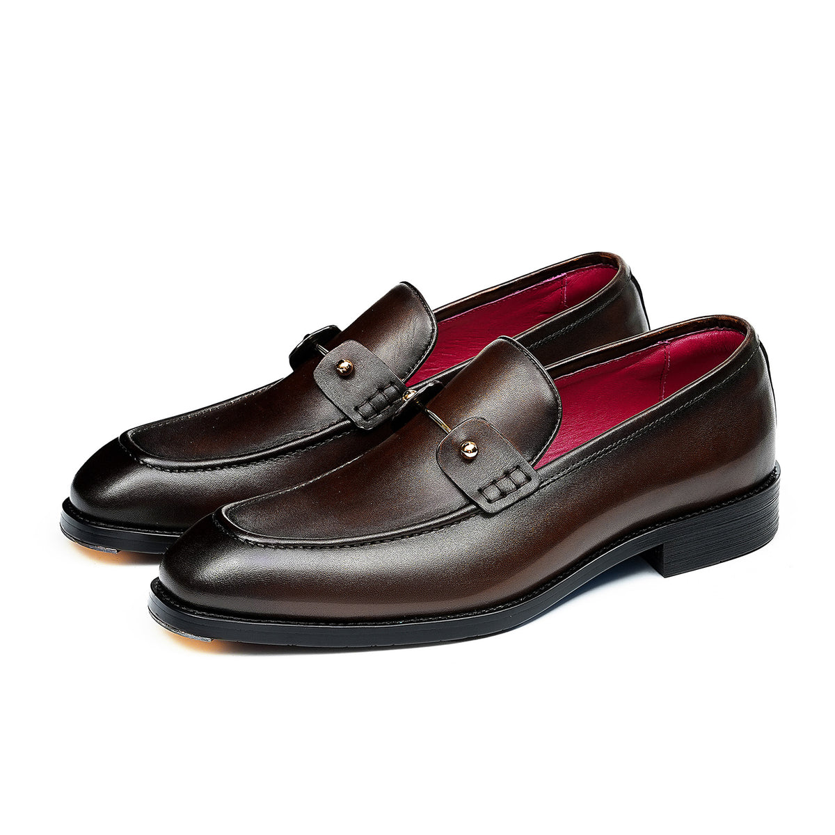 Men's Glossy Slip-On Loafers | with Metal Stud Strap  & Vivid Lining