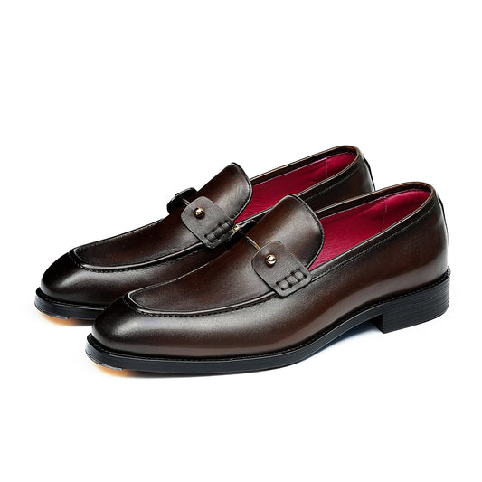 Men's Glossy Slip-On Loafers | with Metal Stud Strap  & Vivid Lining