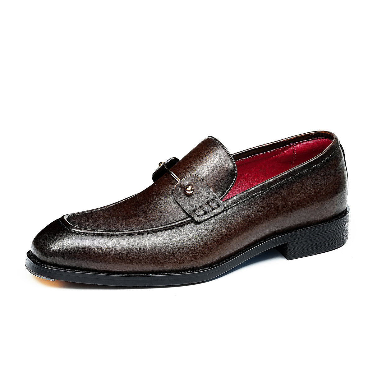 Men's Glossy Slip-On Loafers | with Metal Stud Strap  & Vivid Lining