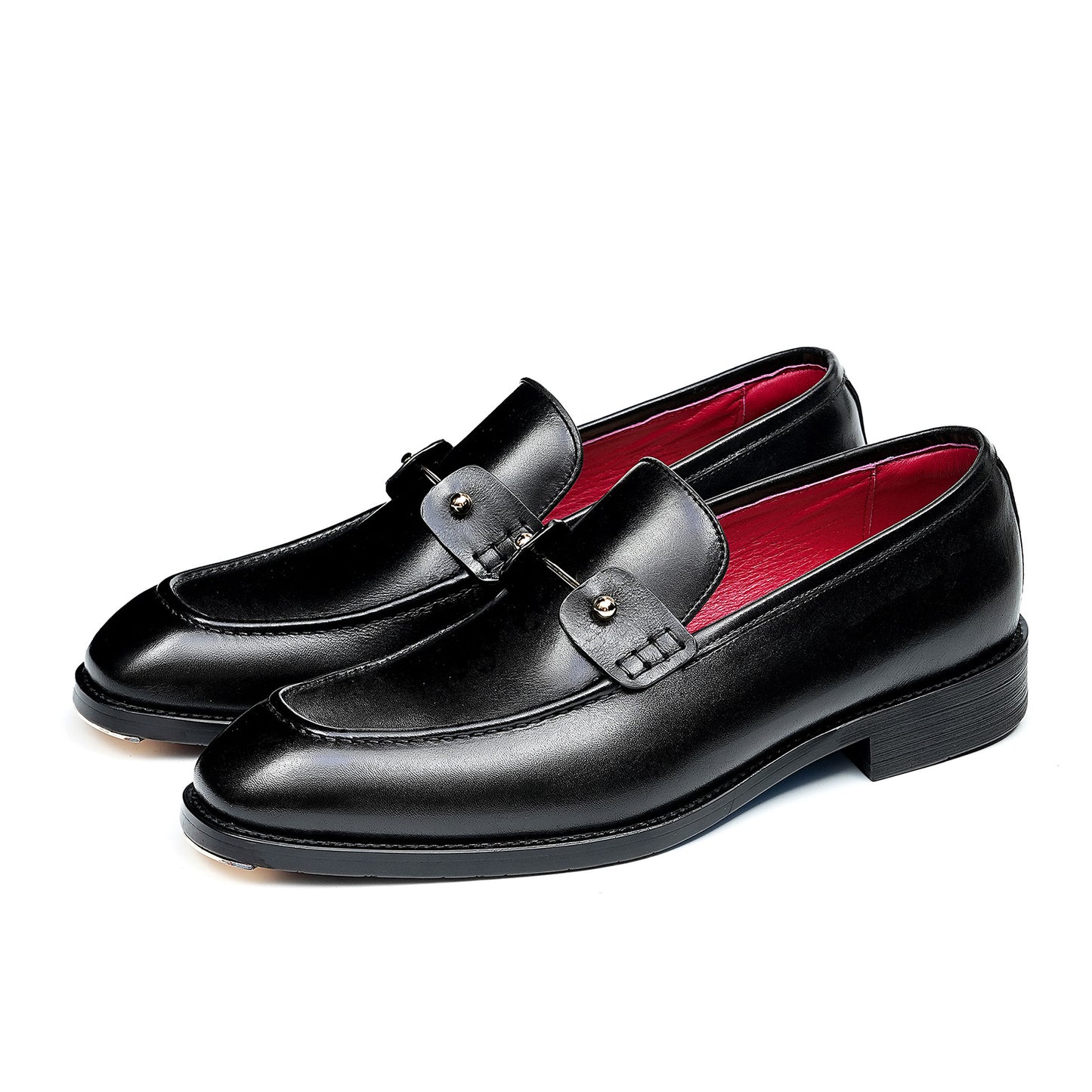 Men's Glossy Slip-On Loafers | with Metal Stud Strap  & Vivid Lining