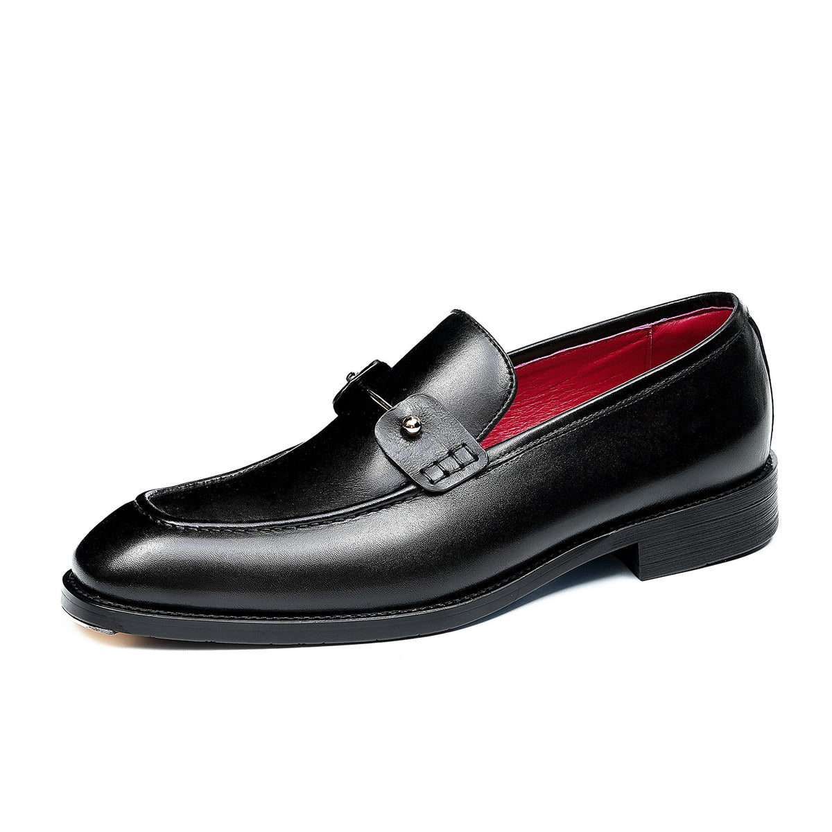 Men's Glossy Slip-On Loafers | with Metal Stud Strap  & Vivid Lining