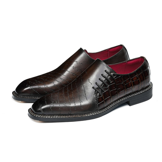 Men's Embossed Lace-Up Oxfords | with Glossy Finish & Vibrant Lining