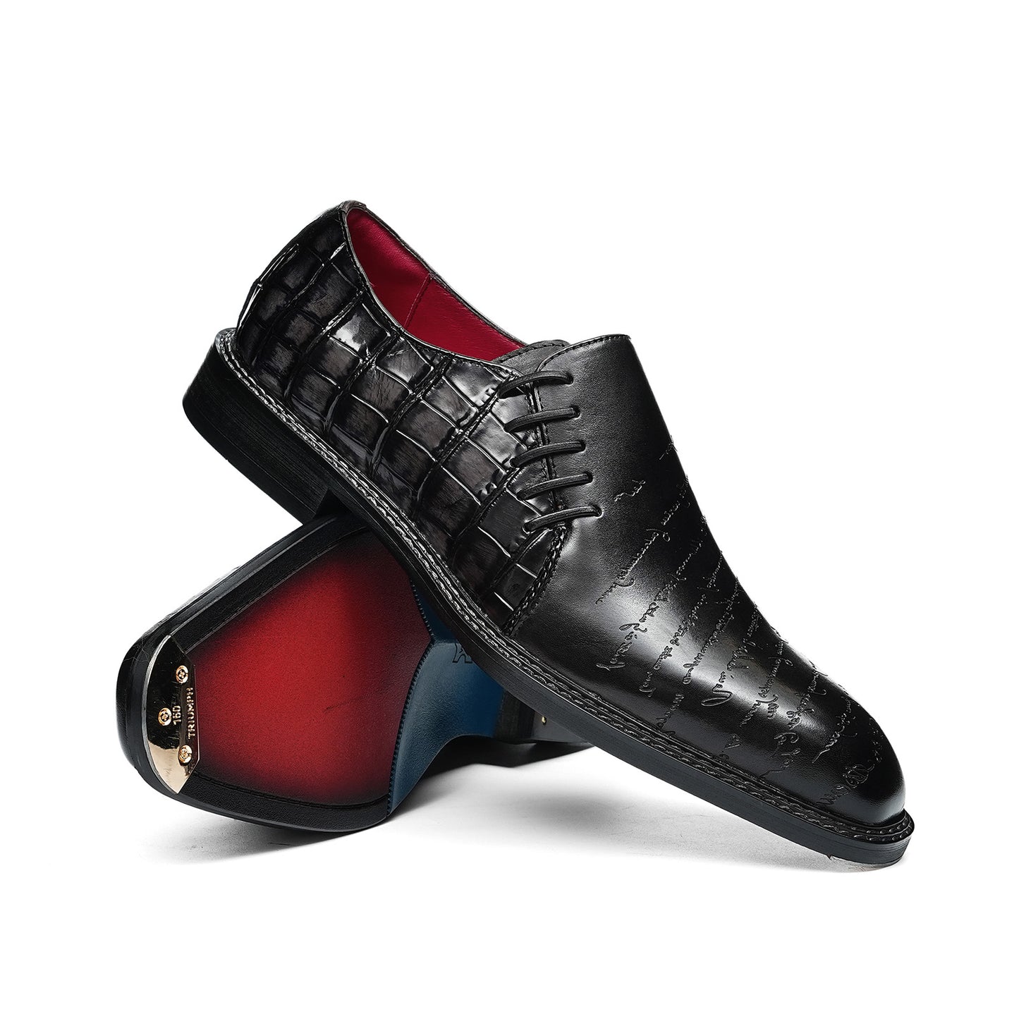 Men's Embossed Lace-Up Oxfords | with Glossy Finish & Vibrant Lining