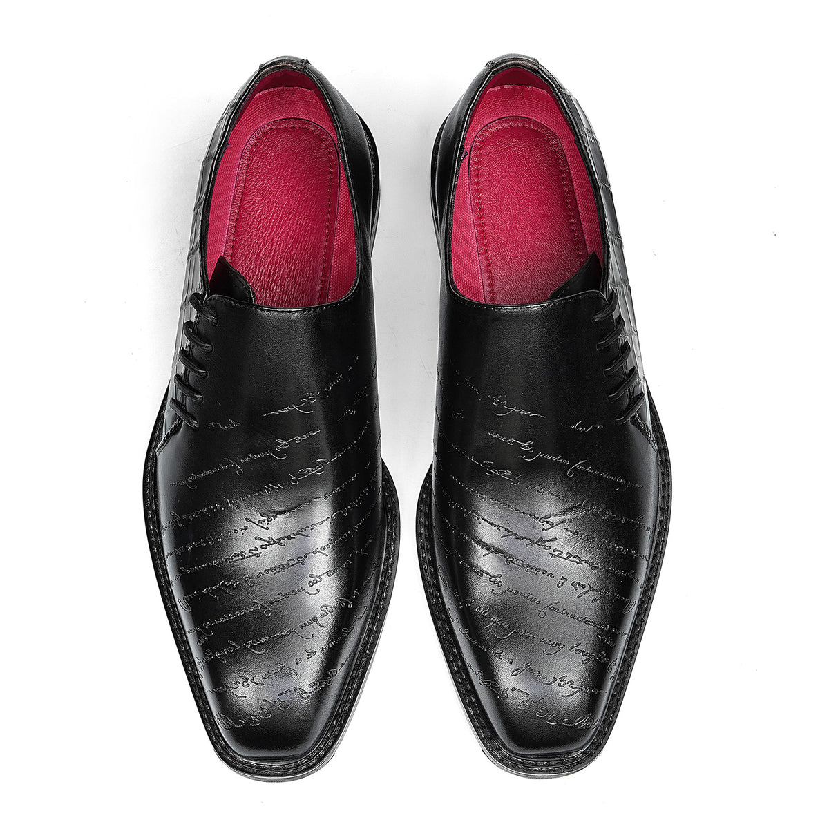 Men's Embossed Lace-Up Oxfords | with Glossy Finish & Vibrant Lining