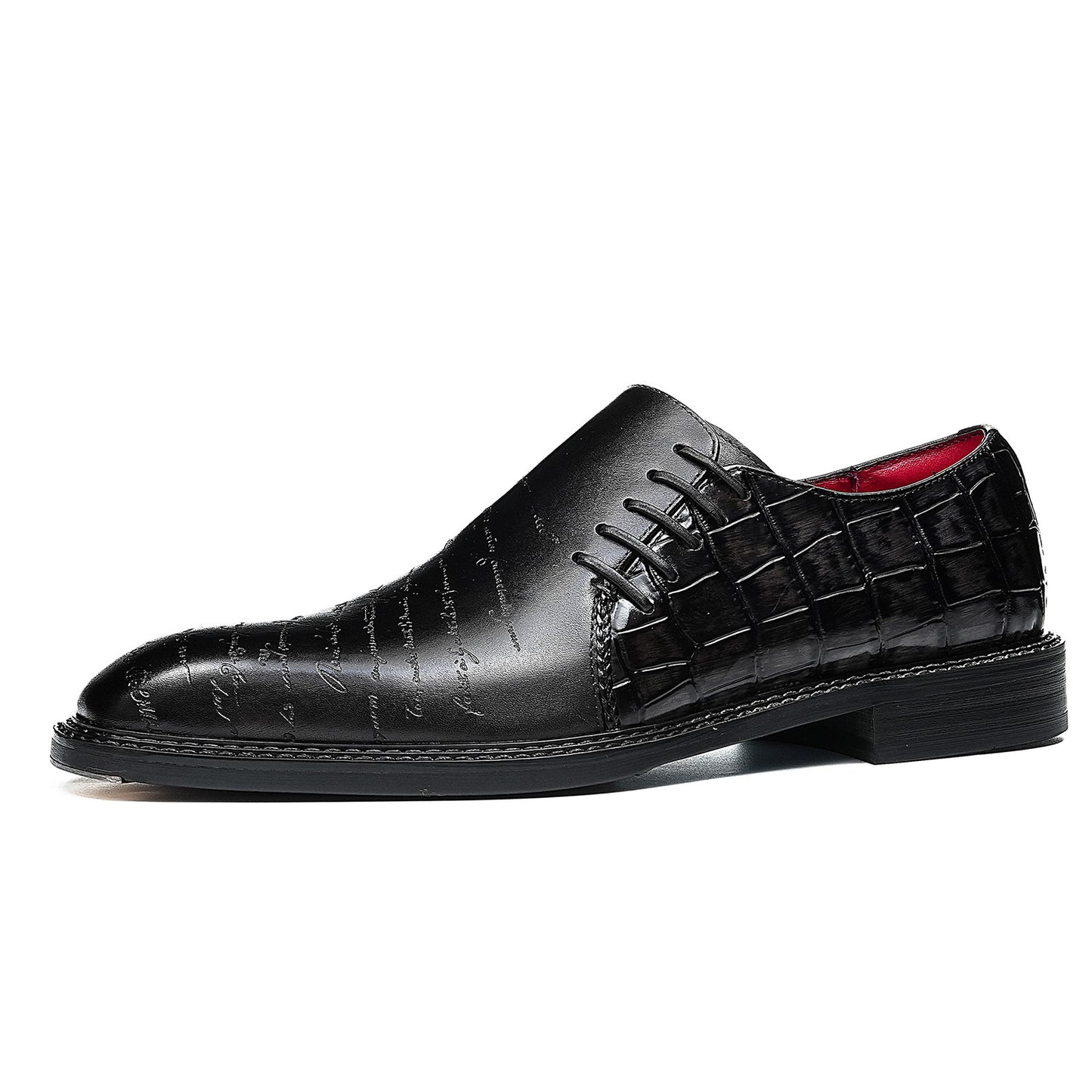 Men's Embossed Lace-Up Oxfords | with Glossy Finish & Vibrant Lining