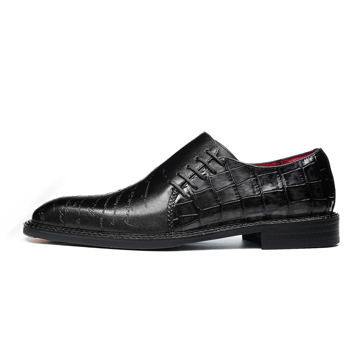 Men's Embossed Lace-Up Oxfords | with Glossy Finish & Vibrant Lining